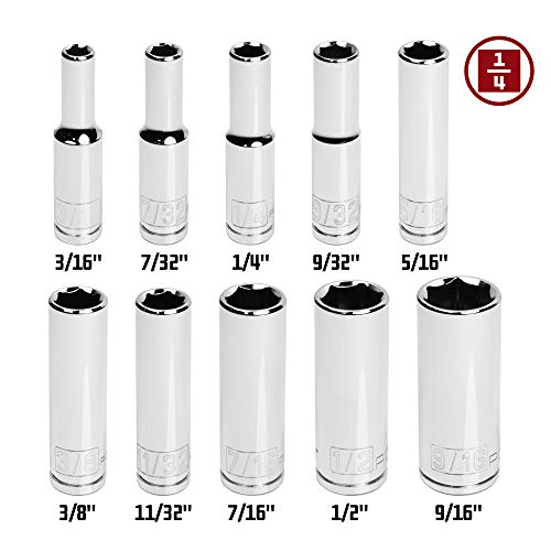 Powerbuilt 10 Piece 1/4 Inch Drive SAE 6 Point Deep Socket Set, Z-Drive Grips, Chrome Vanadium Steel, Meets ANSI Standards - 640499 - size: SAE (Pack of 1), style: 1/4" Drive