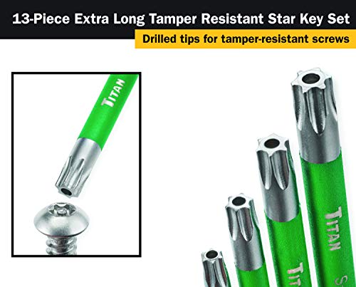 Titan Tools 12715 Extra-Long Arm Tamper Resistant Star Key Set - 13 Piece , Green, 1 - size: XL TR Star, style: XL TR Star