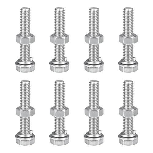 uxcell M8 x 45mm Hex Head Screws Bolts, Nuts, Flat & Lock Washers Kits, 304 Stainless Steel Fully Thread Hexagon Bolts 8 Sets - size: M8 x 45mm