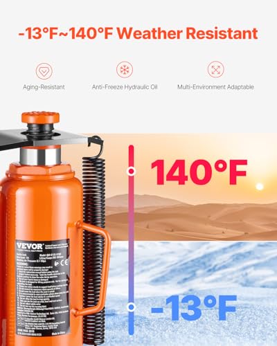 VEVOR Air Hydraulic Bottle Jack, 12 Ton/26455 lbs Pneumatic Hydraulic Bottle Jack with 10.43''-19.88'' Lifting Range & Manual Hand Pump, for Pickup, Truck, RV, Auto Repair, Industrial Engineering