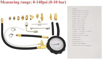 Lucky Seven 0-140PSI Universal Fuel Pressure Tester Kit, Professional Automotive Diagnostic Tool for Car/Truck/Motorcycle, Fuel Injector Pump & Oil System Tester (Gasoline Engine