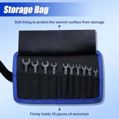 Mini Wrench Set Metric 10-Piece Ignition Wrench Set, 4-11mm Open End and Box End Combination Wrenches, Super Thin Small Wrenches with Zipper Bag and Key Ring for Small Fasteners, Black - style: Metric(Black)