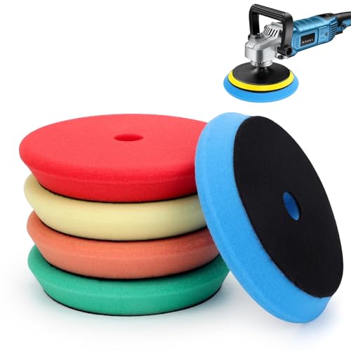 5PCS Buffing Polishing Sponge Pads, 5'' Orbital Buffer Pads Hook and Loop Buffing Pads, Foam Polisher Pad 5 Grits from Coarse to Fine, for 5 Inch DA Rotary Polisher Compounding, Polishing and Waxing