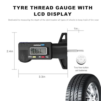 Digital Tire Tread Depth Gauge, 1 Inch/25.4 mm Metal Tread Depth Measurement with LCD Display, Accurate Zeroable Tire Depth Measuring Tool for Cars Trucks Vans SUVs (Black) - color: Black