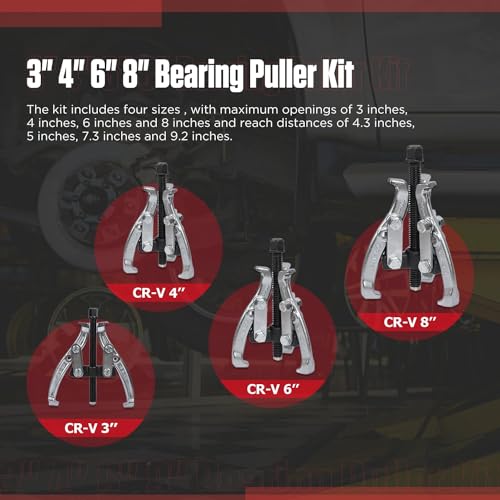 Angchun Gear Puller Set, 3" 4" 6" 8" Bearing Puller Kit Bearing Separator 2 Jaw & 3 Jaw Puller Set with Reversible Jaws Heavy Duty Gear Hub Pulley Puller Tool for Pulley Gear Bearing Flywheel Removal