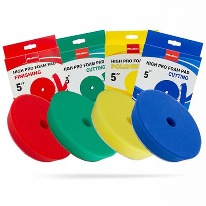 Maxshine 5” Universal High Pro Foam Pad Set – Compatible with DA & Rotary Polishers – Professional Detailing Pad for Heavy Cutting, Cutting, Polishing, & Finishing – Hook & Loop Backing - size: 5", style: Set