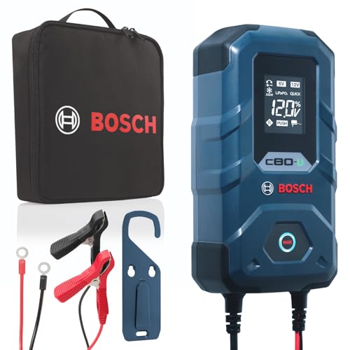 BOSCH C80-Li: 15A 6V/12V Next-Gen Battery Charger for Lead-Acid & Lithium | Including AGM, EFB, Gel & SLI - Unique 20A Fast-Mode & Smart Maintenance, Trickle Functionality & Advanced Safety Features