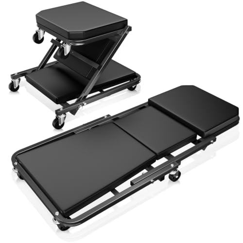 Auto Dynasty 36" Z-Creeper Seat, 2-in-1 Foldable Garage Creeper Shop Seat, 330 LBS Capacity Automotive Mechanic Repair Under Car Rolling Creeper Seat, Black - color: Black, size: 36 Inch