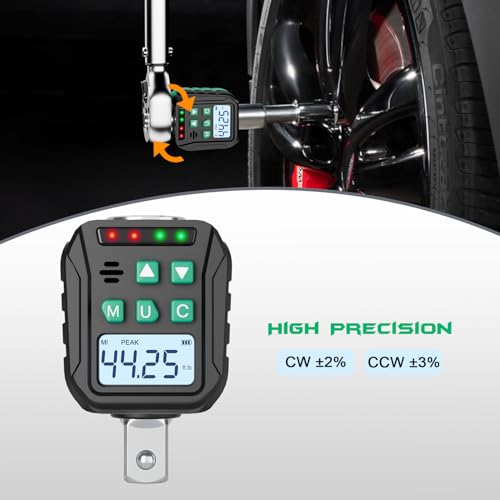 1/2-Inch Digital Torque Adapter, 2.21-44.25 Ft.lb/3-60 N.m, Electronic Torque Wrench Converter with ±2% Accuracy, Preset Function, Data Storage, 3/8” & 1/4” Adapter for Bike, Motorcycle, Car - size: 2.2-44.3 Ft-lb/3-60 Nm