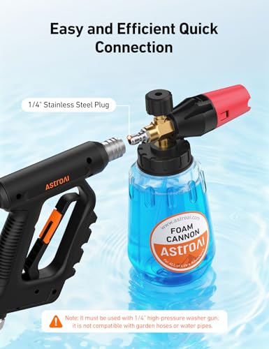 AstroAI Foam Cannon for Pressure Washer, Snow Clear Foam Cannon, Wide Neck Foam Blaster Adjustable Nozzle for Car Wash Accessories, with 1/4 Inch Quick Connector,1 L Clear Bottle - size: 1L BOTTLE,without tips