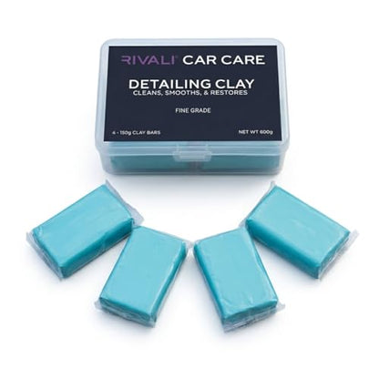 Rivali CAR Care Fine Grade Clay Bar Kit, Green, 4 x 150g Bars, 600g Total, for Light Contamination, Maintenance, Paint, Glass, and More.