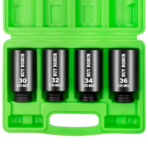 1/2 Drive Deep Axle Nut Impact Socket Set,12 Point Socket Set Metric, CR-MO, 30mm, 32mm, 34mm, 36mm, 4-Piece 1/2" Heavy Duty Socket Set (12 point can also be used at 6 point) - size: 12 Point 4Pcs 1/2" Metric Impact Socket Set