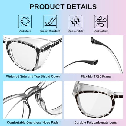 OXG 3 Pack Stylish Safety Glasses, ANSI Z87+ Anti Fog Safety Goggles Blue Light Blocking Protective Eyewear for Nurses - color: Leopard+black+olive Green