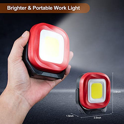COB LED Work Light, 42 LEDs 1000 Lumens Rechargeable Portable Magnetic Flashlight Inspection Light for Car Repair, Camping, Emergency & Job Site Lighting-2400mAh (1 PCS) - color: Red