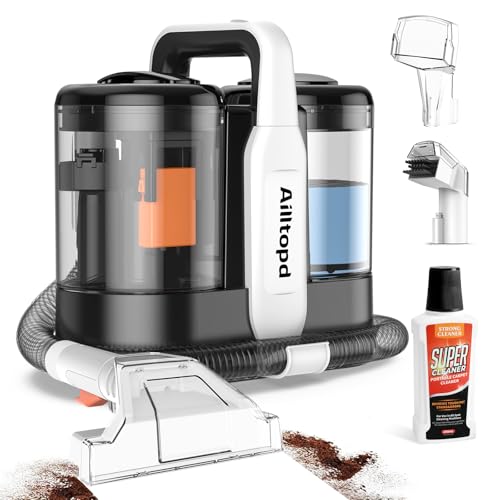 Portable Carpet & Upholstery Cleaner Machine, 15Kpa Strong Suction & Handheld Spot Cleaner Machine for Couch, Sofa, Car, Pet Stains, Furniture Cleaner with Cleaner Solution and Self-Cleaning System - color: Amber