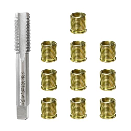 11 PCS Spark Plug Thread Repair Kit, M14×1.25 Inserts and M16×1.25 Tap Spark Plug Rethreading Set, Stainless Steel Thread Repair Tool Kit for Automotive Gasoline Engines Generators - color: 11PCS