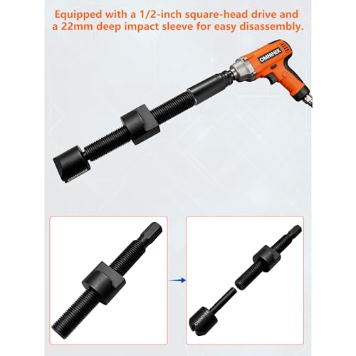 5PC Dual Wheel Separator Tool Kit – 11 Threads One-Piece Pusher Kit with 22mm Deep Impact Socket (1/2" Drive) – for Trucks, Buses, Vans, Trailers, HGV & LCV Twin Wheels, Includes Gloves & Instructions