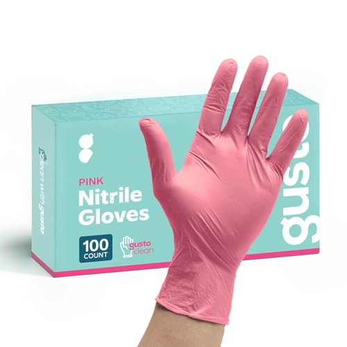 GUSTO Pink Nitrile Disposable Gloves - Latex & Rubber Free, Non-Sterile Powder Free Gloves (Formerly Comfy Package) - size: Medium, style: 100 Count