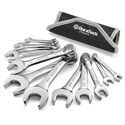 DURATECH Stubby Combination Wrench Set, SAE, 11-piece, 3/8'' to 1'', 12-Point, CR-V Steel, with Rolling Pouch - size: 11-Piece, SAE