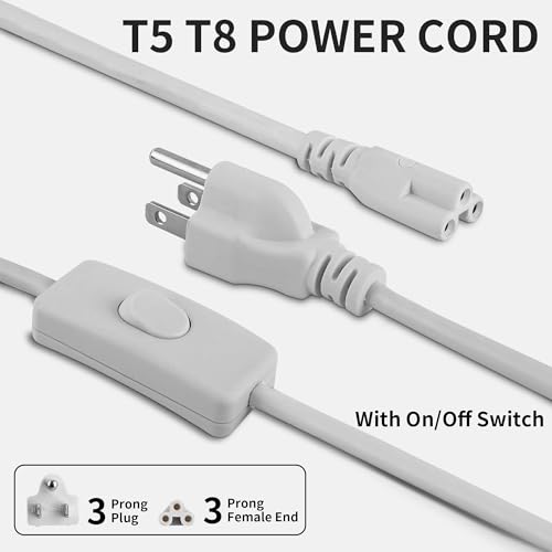 T5 T8 Power Cord with On/Off Switch,15FT Extension Cord,US Plug Tube Light Connector Power Cable,3 Prong Female End T5 T8 LED Lamp Connecting Wire for Garage,Shop,Basement,Barn,Pack of 4