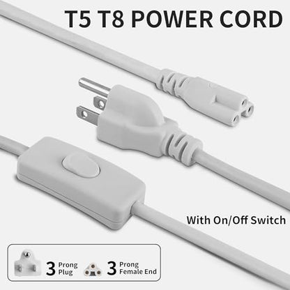 T5 T8 Power Cord with On/Off Switch,15FT Extension Cord,US Plug Tube Light Connector Power Cable,3 Prong Female End T5 T8 LED Lamp Connecting Wire for Garage,Shop,Basement,Barn,Pack of 4