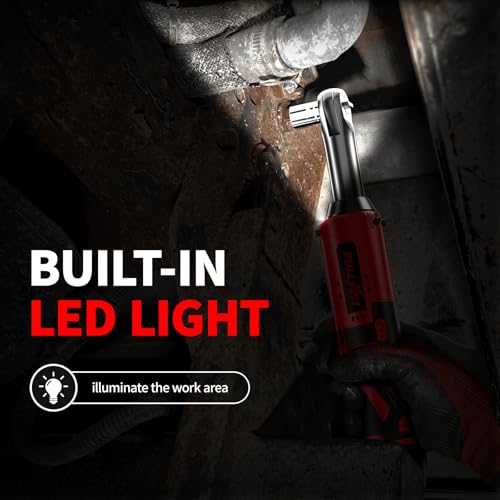 FULLYEA Electric Ratchet Wrench Set, 380 RPM Cordless Ratchet Wrench, 3/8" 12V Power Ratchet Tools with 7 Sockets, LED Light, 2 Packs 2.0Ah Battery and Fast Charger