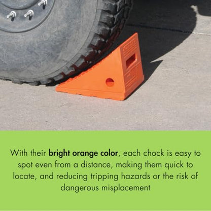 Checkers Roped Pair of Large Wheel Chocks for 27-35" Tires | Heavy Duty Wheel Chock for Semi Trucks, Utility, Tractor Trailer, 30k lb Load Capacity, Made in The USA, Polyurethane, - style: Roped Pair