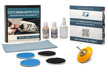 Glass Polish DIY Headlights Restoration and Polishing Kit – Permanent Headlight & Tail-Light Restoration, Restores As-New Condition and Guards Against Future Damage - GP31016