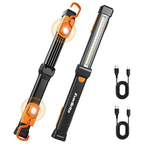 EverBrite 1000LM Magnetic Work Light, Rechargeable LED Mechanic Light with Dual Magnetic Bases & 360° Hanging Hooks, 4 Modes Under Hood Work Light for Car Repair, Garage, Emergency, 2 Pack Black - color: Black