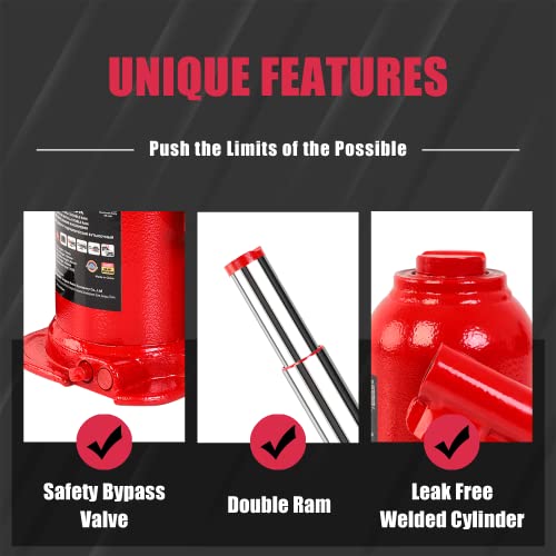 Big RED 8 Ton (16,000 LBs) Torin Double Ram Welded Bottle Jack for Car Auto Repair and House Lift, ATH80802XR - size: 8 Ton (16,000 LBs), style: Double Ram