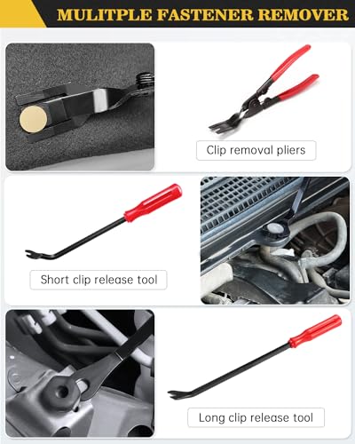Poraxy Trim Removal Tool,120Pcs Car Panel Door Audio Removal Tool Kit, Auto Clip Pliers Fastener Remover Pry Tool Set with Storage Bag - color: Red