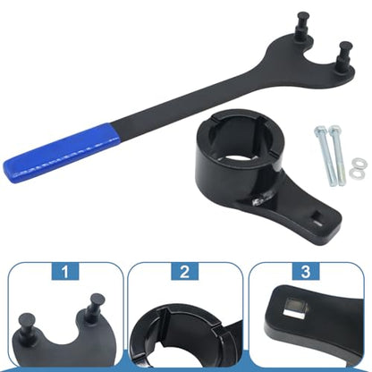 Crankshaft Damper Pulley Holding Holder Harmonic Tool & Universal Camshaft Pulley Holder Wrench Compatible with 22RE, 2RZ, 3RZ, 3.0L 3.3L V6, 4.0L 4.3L 4.7L V8 Engines