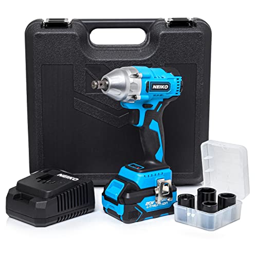 NEIKO 10883A Brushless Cordless Impact Wrench 1/2 Inch-Drive, 20-Volt Compact Impact, Cordless Power 1/2" Impact Gun for Car Tires w/Li-Ion Battery & Fast Charger, High Torque Electric Automotive Gun - style: 1/2" Brushless Impact Wrench