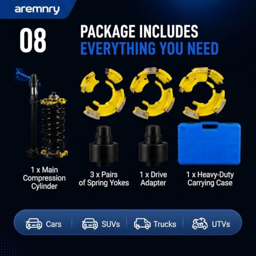 Heavy Duty Macpherson Strut Spring Compressor Tool, Impact Wrench Rated Coil Spring Extractor Kit with Overload Protection Safety Guard, 3 Pairs Yokes for Car, SUV, Truck UTV Suspension Repair