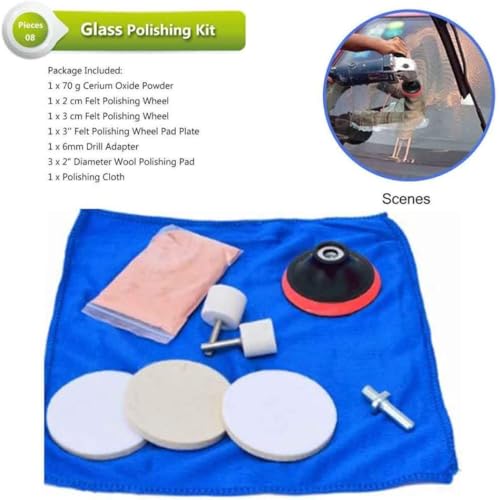 Car Glass Polishing Kit, Scratch Remover with Cerium Oxide Powder & Pad, 9 Pcs Set for Windshield & Window Restoration