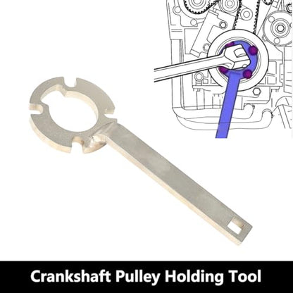 DPTOOL Crankshaft Pulley Holding Tool Holder Wrench Compatible with Volvo C30 C70 S40 S60 S70 S80 V40 V50 V70 XC70 XC90 2.0L 2.4L 2.5L 5 Cyl Diesel Engine Replace 999-5433 303-1179 999-7005 999-7007