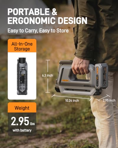 Teslong Dual Cylinder Portable Tire Inflator Air Compressor, 150 PSI 120 W Car Tire Pump with 20V 2.0Ah Removable Battery, LED Light, for Cars, Motorcycles, Bikes and Sports Balls