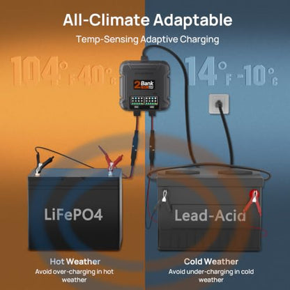 ECO-Worthy 2 Bank Marine Battery Charger 10A (5A/Bank), IP68 Waterproof 12V Charger & Maintainer for Boat RV Car, Lead-Acid LiFePO4 & Calcium Battery Desulfator