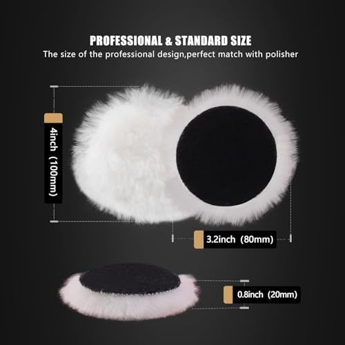 Wool Buffing Polishing Pad, SPTA 3 Inch (75mm) Lambwool Wool Buffing polishing Pads With Pad Clean Tool, 6 Pcs Kit with Hook & Loop 5/8"-11 Thread Drill Adapter for Car Polishing and Buffing QA0798SET - size: 80mm Sets