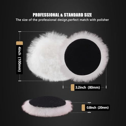 Wool Buffing Polishing Pad, SPTA 3 Inch (75mm) Lambwool Wool Buffing polishing Pads With Pad Clean Tool, 6 Pcs Kit with Hook & Loop 5/8"-11 Thread Drill Adapter for Car Polishing and Buffing QA0798SET - size: 80mm Sets