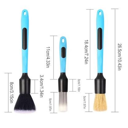 Car Detailing Brush Set - Covers Large Area Inside or Outside Vehicles | Removable Brush Heads、Blue Handles、Ultra Soft Bristles、Handle XL Brush、Ultra Soft Detailing Brush