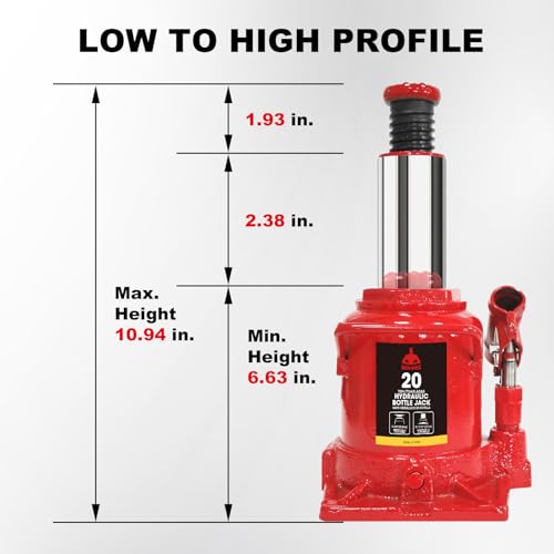 Jack Boss Bottle Jack 20 Ton (40,000 LBs) Hydraulic Car Jack, Fit for Auto Truck Repair and House Lift, AS92007A-JB - size: 20T