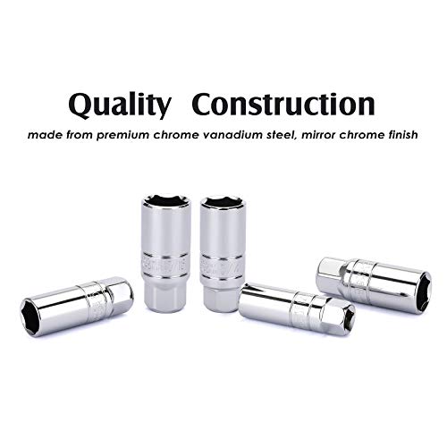 MIXPOWER 3/8-Inch Drive Spark Plug Socket Set, SAE & Metric, CR-V Steel Mirror finish, 6-Point, 5/8-Inch, 3/4-Inch, 13/16-Inch, 14mm, 18mm, 5-Piece Set - size: Non magnetic