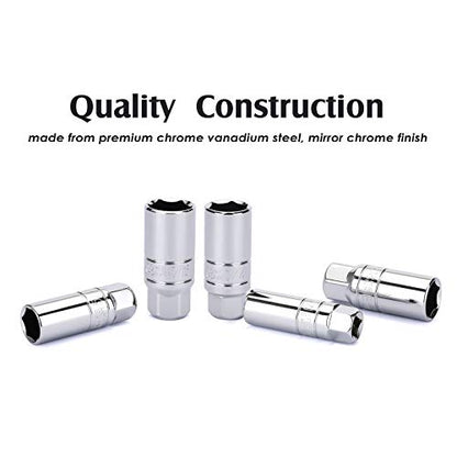 MIXPOWER 3/8-Inch Drive Spark Plug Socket Set, SAE & Metric, CR-V Steel Mirror finish, 6-Point, 5/8-Inch, 3/4-Inch, 13/16-Inch, 14mm, 18mm, 5-Piece Set - size: Non magnetic
