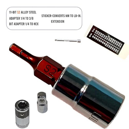Click Bike Pro Torque Wrench set, 1/4" 2-20 Nm kit(3/8" adapter, bits, extension, bit adapter)