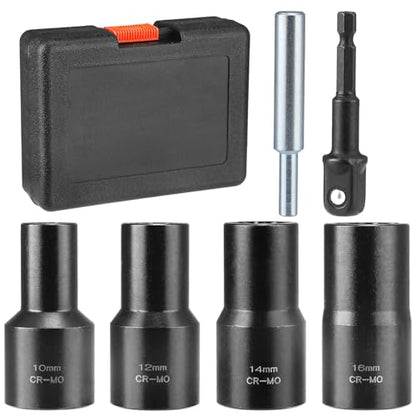 6 PCS Lug Nut Removal Tool, 1/2-inch Twist Socket Set & Bolt Extractor Set, Wheel Lock Removal Kit for Removing Damaged, Frozen, Rusted, Nuts & Screws, Cr-Mo Steel (10-16mm)