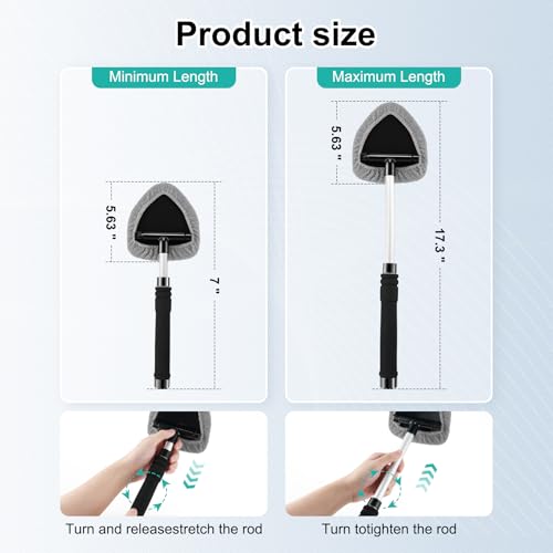 JUSTTOP Windshield Cleaner Tool, Car Interior and Exterior Window Cleaning Kit with Extendable Handle & 4 Reusable Microfiber Pads, Auto Glass Wiper Brush Kit for Car & Home Windows (Grey) - color: Gray