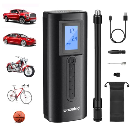 Woowind Tire Inflator & Power Bank 2 in 1 Portable Air Compressor, Electric Bike Pump with Digital Pressure Gauge, Air Pump for Car Tires, Bicycle, Motorcycle, Scooter, Balls (AP2-P)