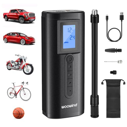 Woowind Tire Inflator & Power Bank 2 in 1 Portable Air Compressor, Electric Bike Pump with Digital Pressure Gauge, Air Pump for Car Tires, Bicycle, Motorcycle, Scooter, Balls (AP2-P)