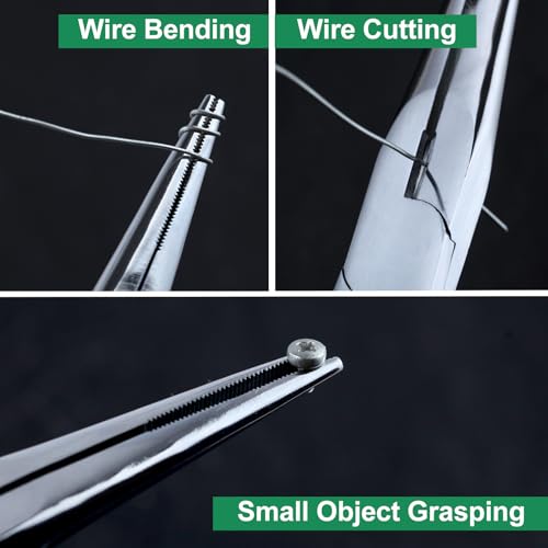 Long Nose Pliers 8" Needle Nose Pliers Straight Needle Nose | Wrench Handed Needle Nose Plier Tool Multi Functional Sharp Angle Pliers Tapered Jaw for Working in Automobile Maintenance - style: Needle Nose Pliers